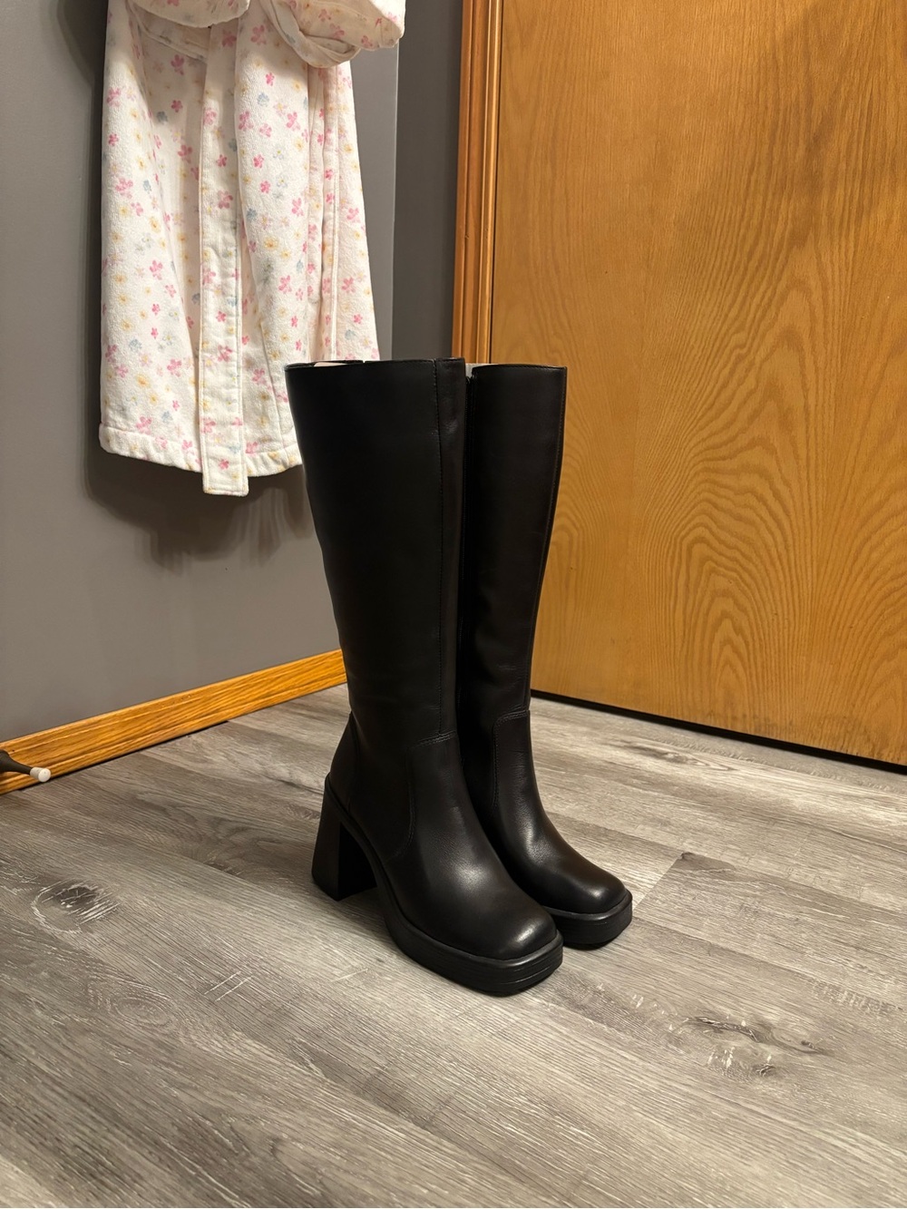 Steve Madden Black Knee-High Platform Block Heel Boots